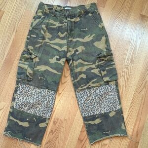 Camouflage Cargo Pants with Leopard Print